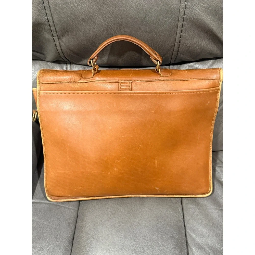 Green Fields America Tan Full Grain Leather Briefcase Satchel Made in USA